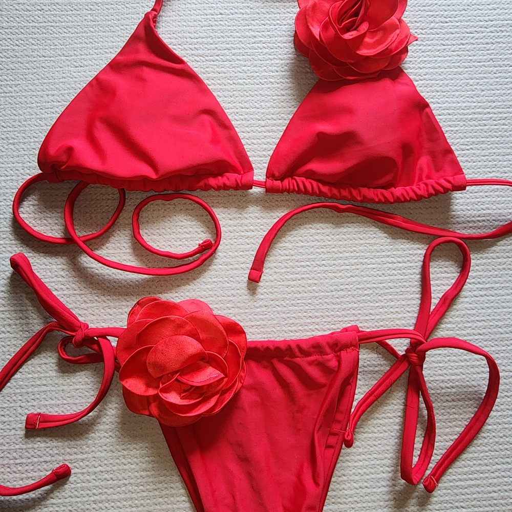 Kids Red Floral Bikini Set
